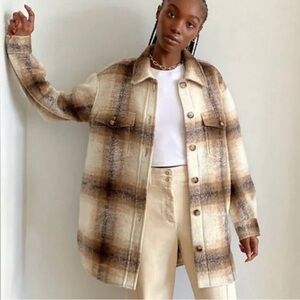 Aritzia Wilfred Free The Ganna Shirt Jacket in Brown and Cream Plaid XS